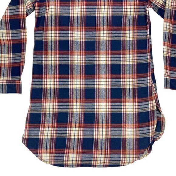 ENVME Long Tunic Flannel Dress Womens Sz Large Red Blue Plaid Lace Up NEW - Picture 6 of 14